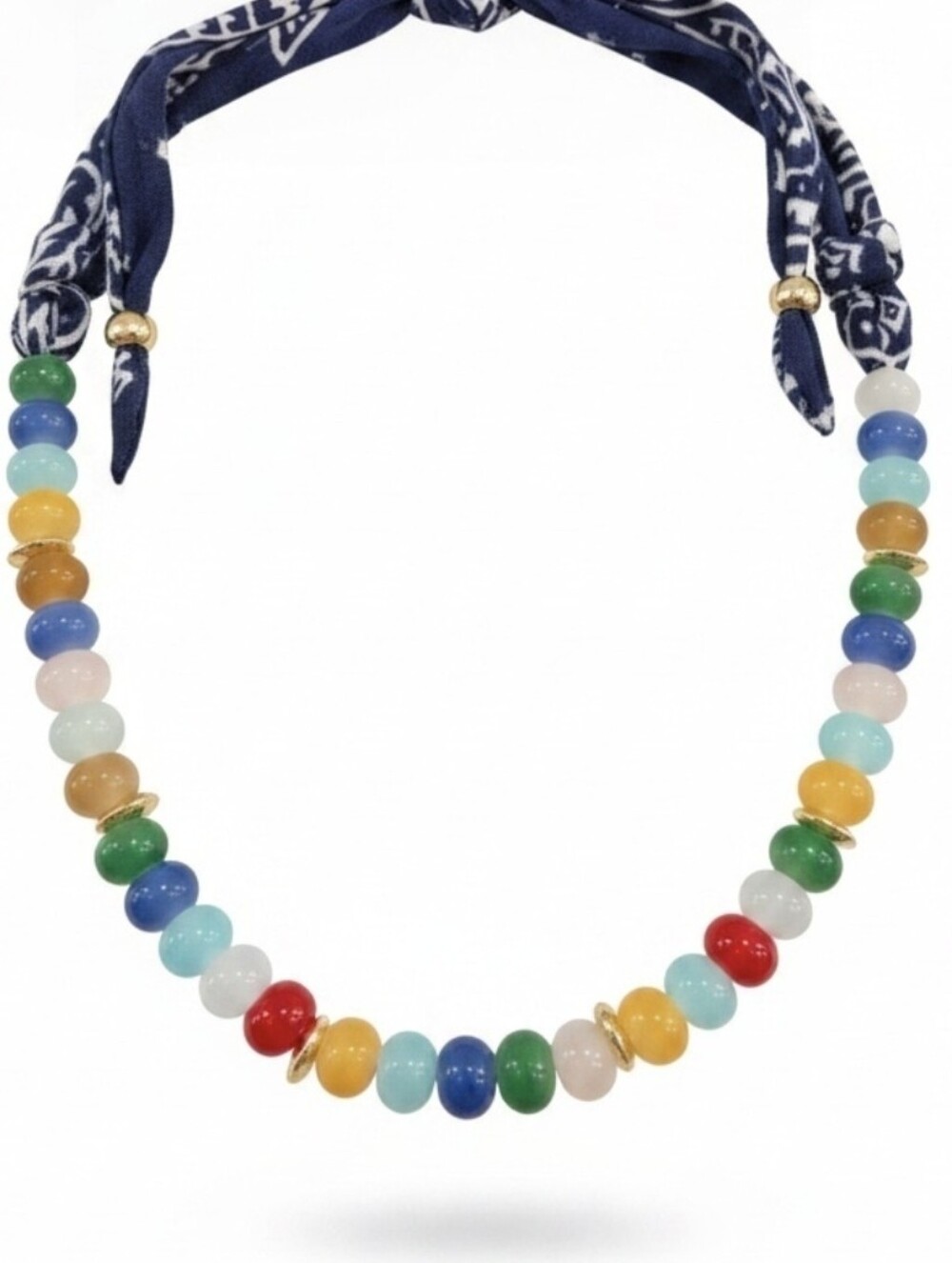 💙▪️Atterri ▪️multicolor Beaded Adjustable Up To 27" Blue Bandana Scarf Necklace